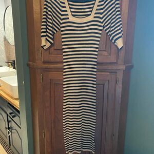 Scotch & Soda Black and Cream Striped Long Sleeve Dress